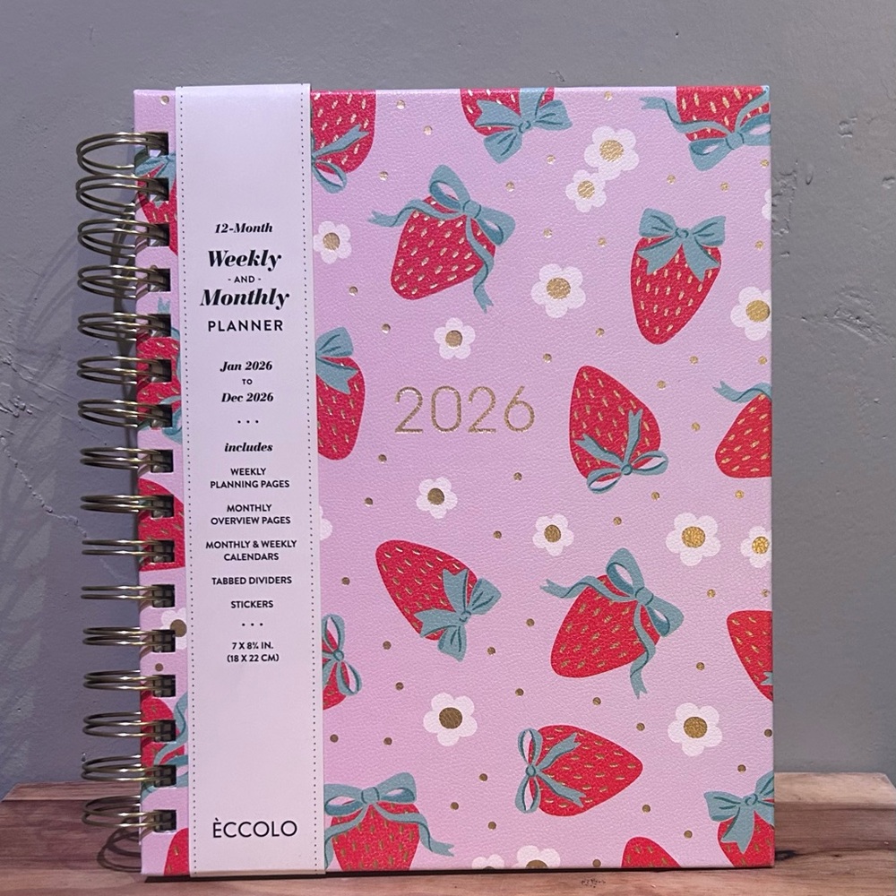 2026 Eccolo Pink Strawberry 12 Month Weekly And Monthly Spiral Bound Planner NEW - Picture 4 of 14